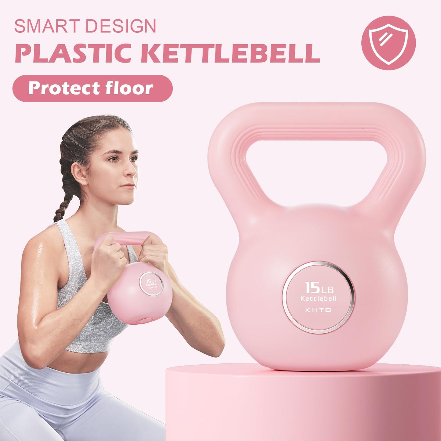 KHTO Kettlebells Fitness Exercise-Pink Strength Training Kettlebell Sets,Dumbbell Weights for Home Gym Equipment(15LB)