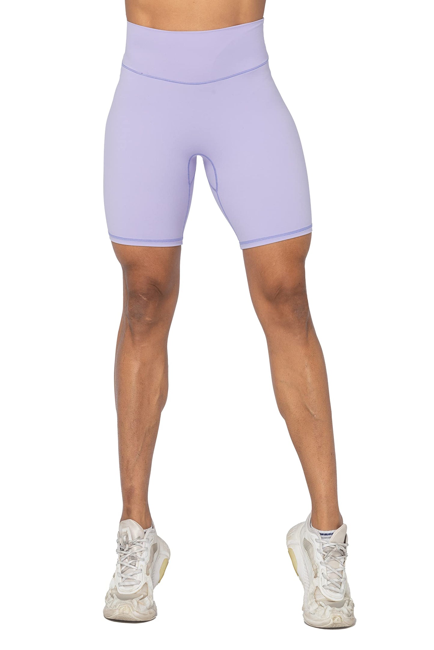 Sunzel No Front Seam High Waist Biker Shorts for Women, Squat Proof Yoga Workout Gym Bike Shorts 8" Lilac Medium