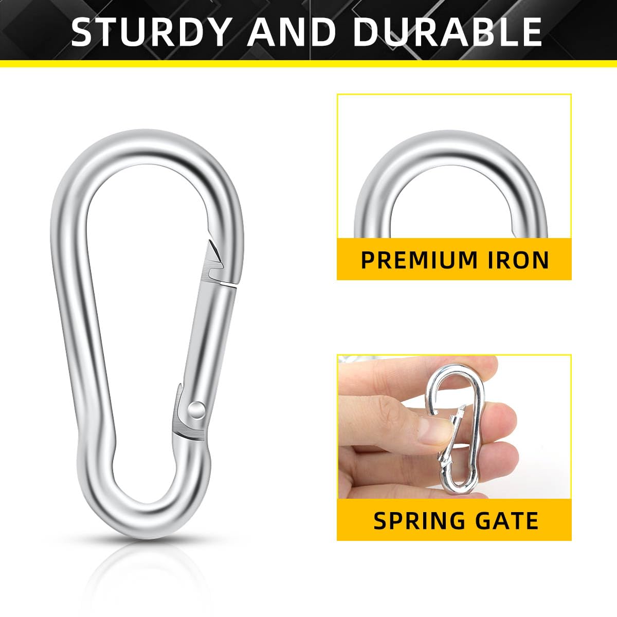 12 Pack Spring Snap Hook Heavy Duty Snap Carabiner Clip for Outdoor Camping Hiking Fishing Traveling Swing Hammock Set 2 Inch Snap Hooks for Gym Quick Link Keychain Carabiners Spring Clips (Silver)