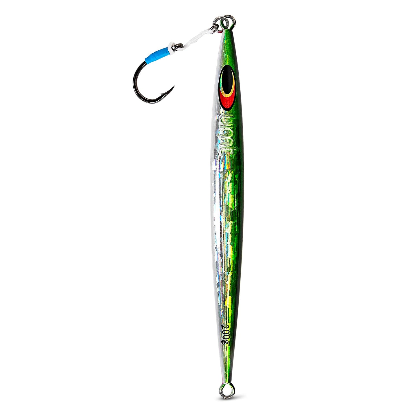 Uncle Mo Tackle - 200g Sand EEL Fishing Jig, Green & White - Advanced for Saltwater Offshore - Single Pack