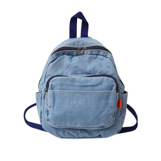 JHTPSLR Small Denim Backpack for Women Vintage Aesthetic Mini Denim Backpack Canvas Backpack Casual Daypack (Light Blue)