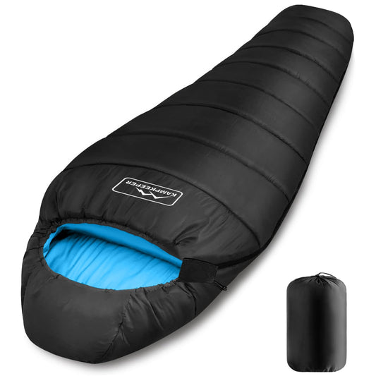 KAMPKEEPER Mummy Sleeping Bag for Adults,3-4 Seasons Cold Weather,Waterproof,Lightweight,Non-Snag Zipper with Adjustable Hood Perfect for Backpacking, Hiking,Camping