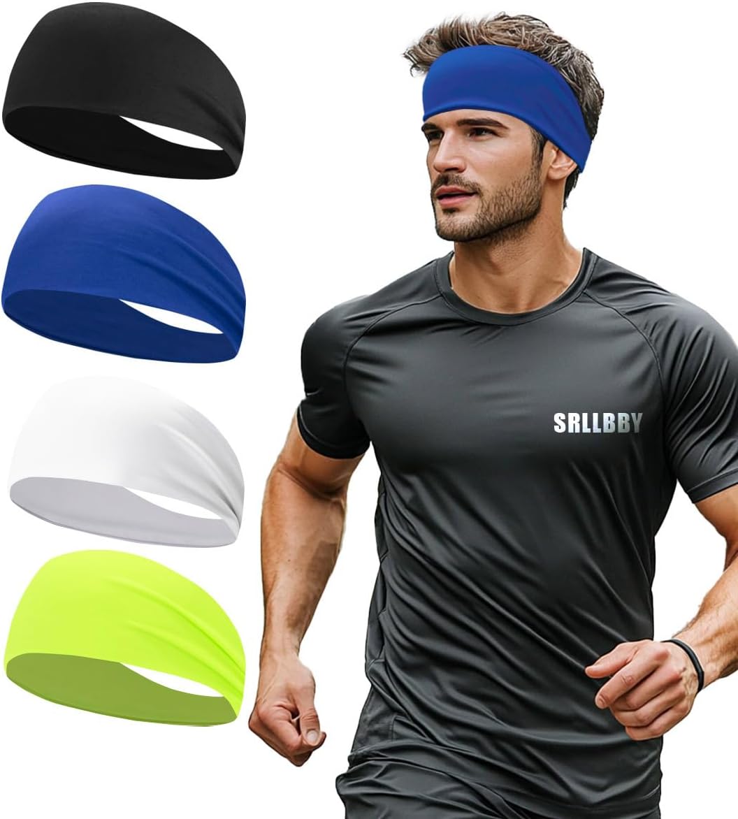 Sport Sweatbands | 4-Pack Summer Workout Headbands for Men & Women – Sweat Wicking