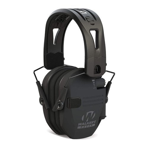 Walker's Razor Tacti-Grip with Rubber Headband (Black) Bundle with Hearing Protection Case (2 Items)