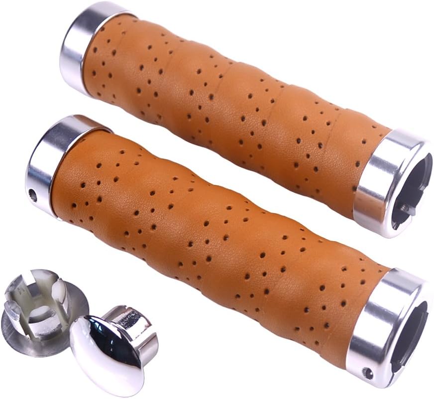 KINGOU Ergonomic Design Leather Handlebar Grip for Bicycle/Fixed Gear/Mountain/Folding Bike Double Lock-on Bar Grip …