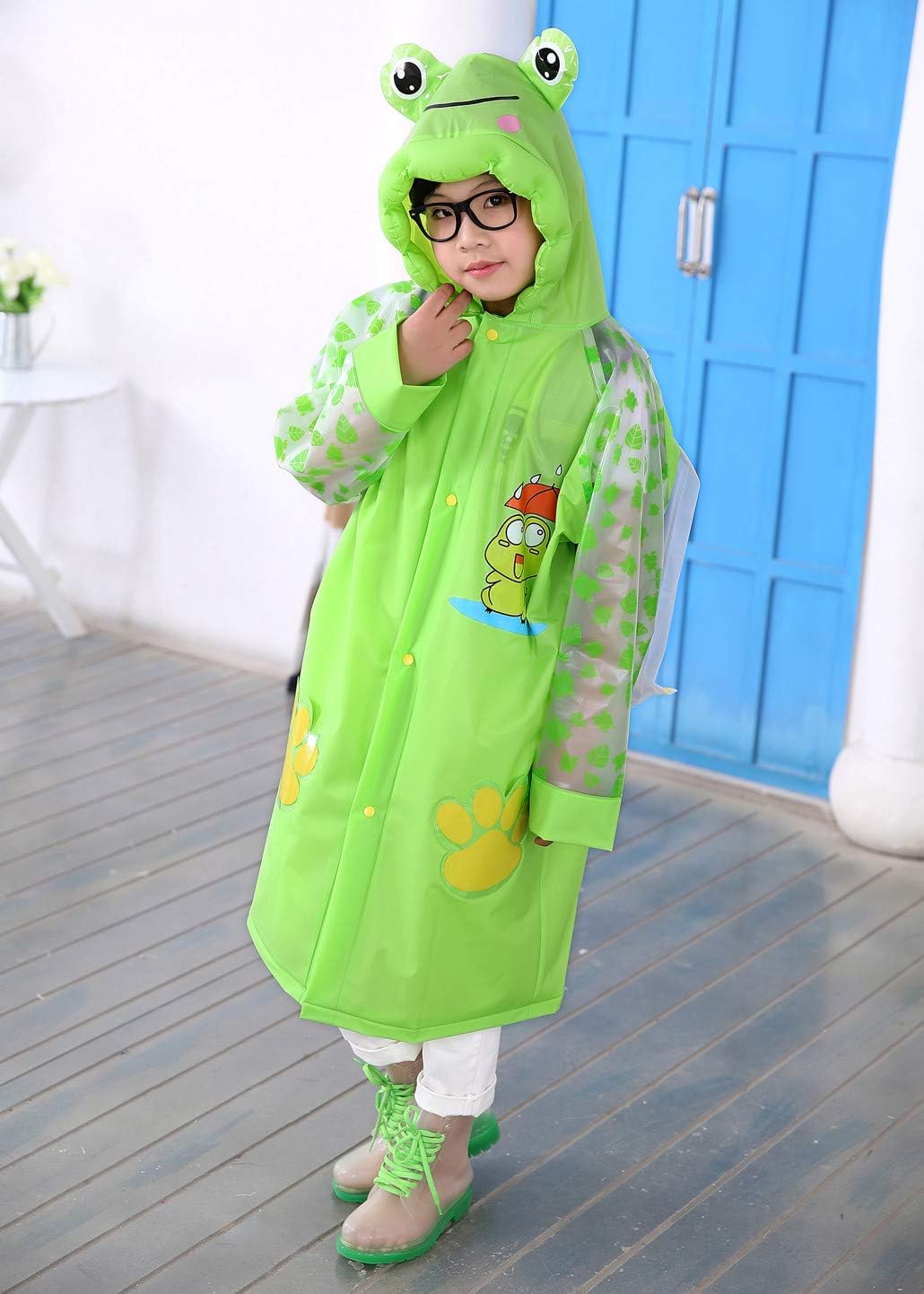 Kids Rain Coat for Kids Raincoat Girls Boys Reusable Rain Poncho Jacket Gear Schoolbag Position Packable Rainwear