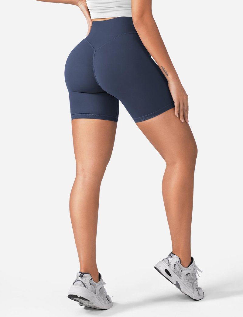 YEOREO Women's Biker Shorts 4.5" / 6" Workout Gym Shorts Craze High Waist Tummy Control Hidden Scrunch Running Yoga Navy Blue M