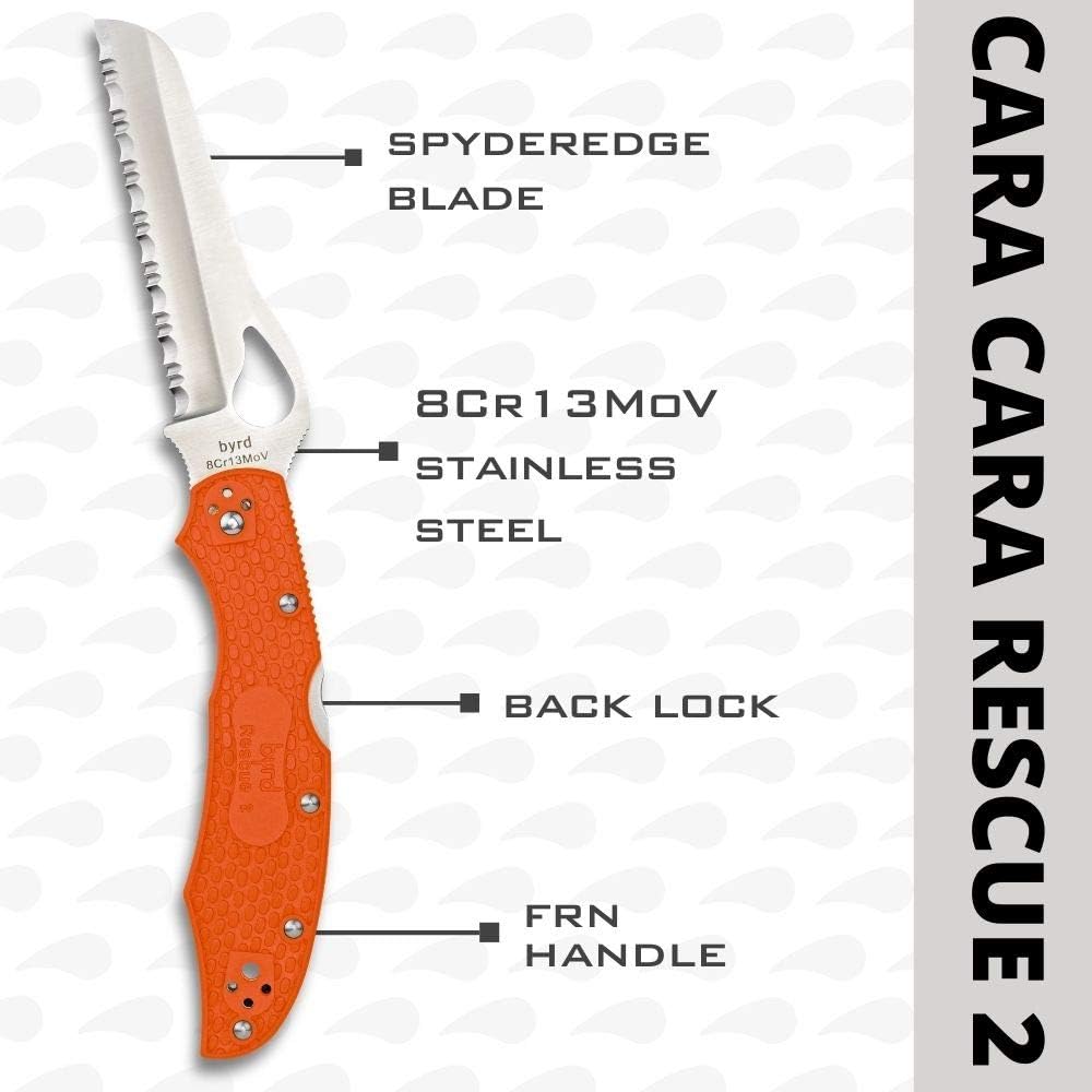 Byrd Cara Cara 2 Rescue Lightweight Knife with 3.88" Stainless Steel Sheepfoot Blade and High Performance Black FRN Handle - SpyderEdge - BY17SBK2