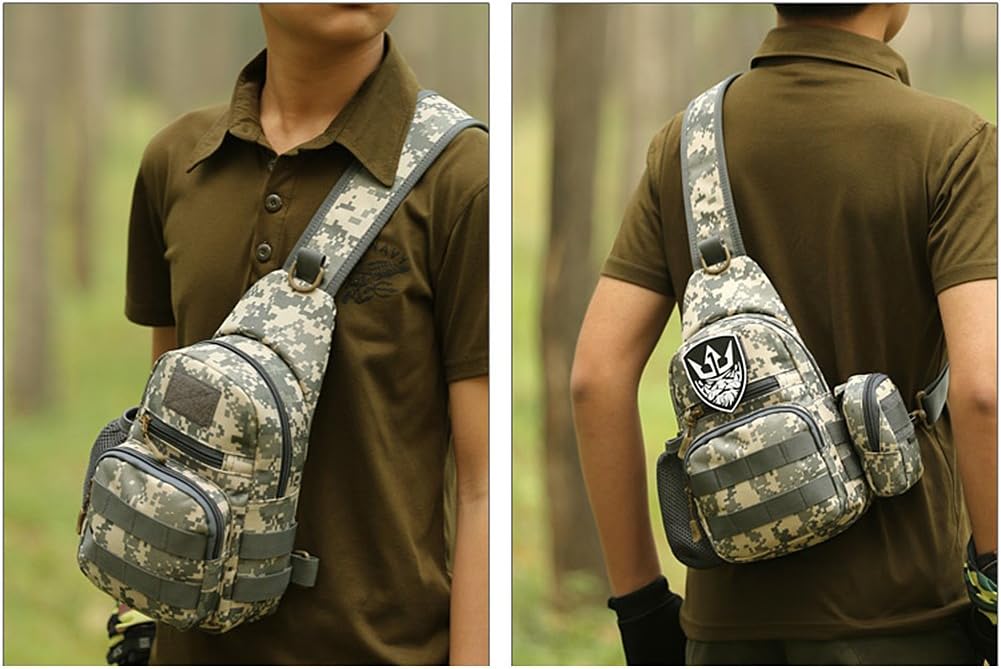 HUNTVP Small Tactical Sling Chest Pack Bag Molle Daypack Backpack Military Crossbody,Type1- ACU Camouflage