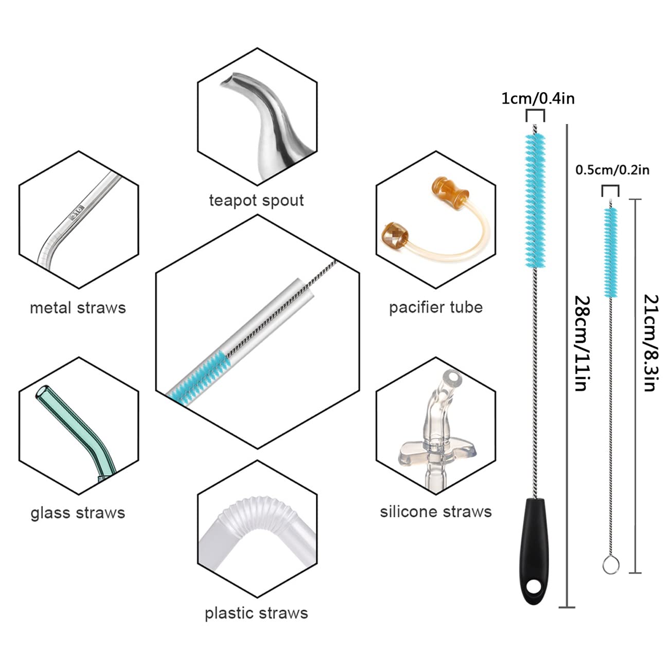 3 in 1 Long Handle Water Bottle Brush - Water Bottle Cleaning Brush Accessory - Flexible Scrubbing Brush for Water Bottles, Straws, Glassware - Includes Storage Ring and Hook, Dishwasher Safe Reusable