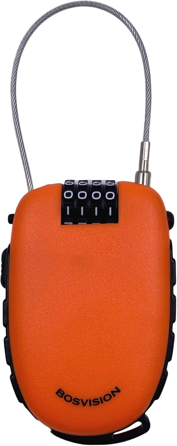 Bosvision Ultra-Secure 4-digit Combination Lock with 3 Feet Retractable Cable for Bike, Ski, Snowboard and Stroller