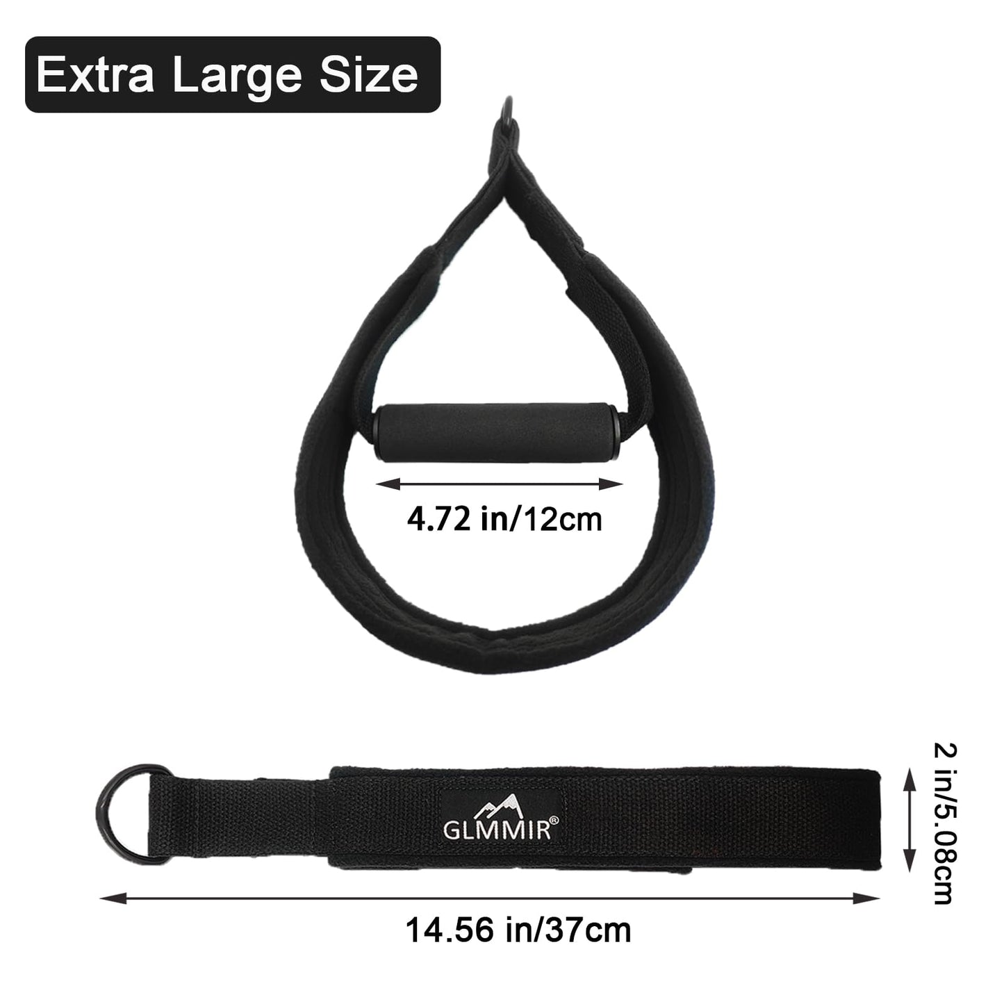 GLMMIR Pilates Double Loop Straps for Pilates Reformer, Fitness Metal D Ring Straps Handle, Pilate Accessories Yoga Wristbands Exercise Straps for Gym Home Workout 2PCS - Black with Handle