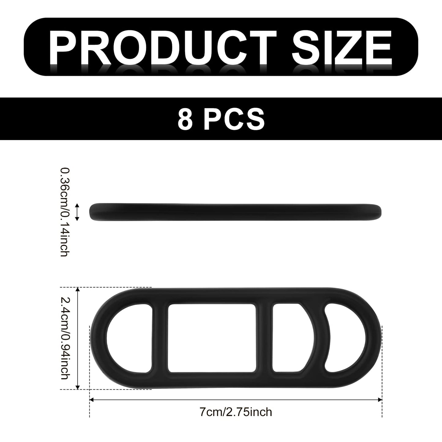 AIEX 8pcs Bike Silicone Mount Band, Bike Light Mount Band Bike Phone Mount Bands Strap (Black)
