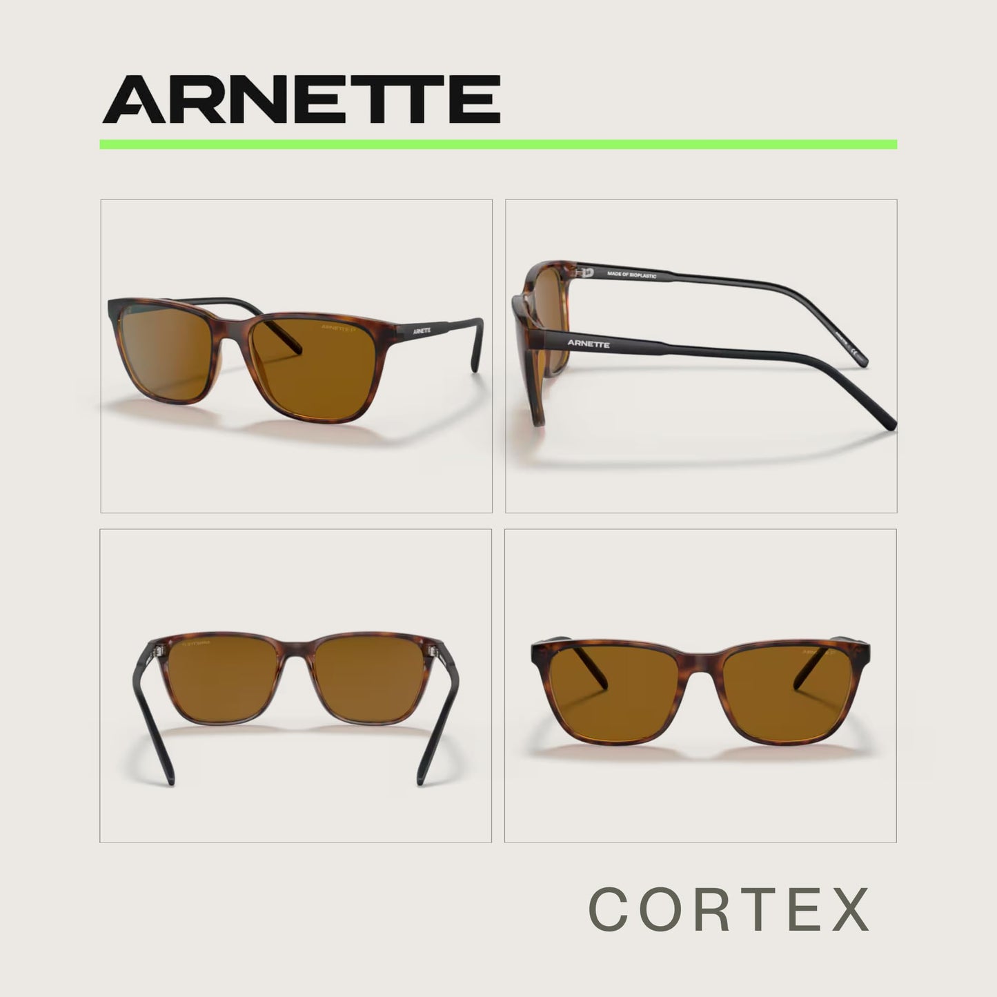 ARNETTE Cortex AN4291 277083 57MM Dark Havana/Brown Polarized Square Sunglasses for Men +BUNDLE with ACCESSORY EYEWEAR KIT