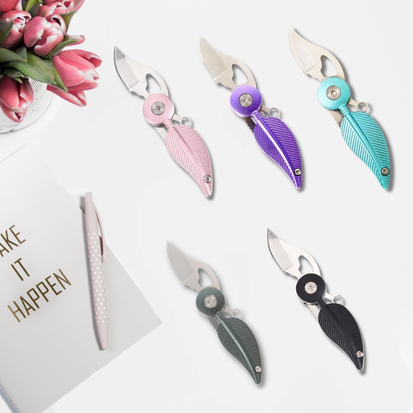 SWBIYING Pocket Knives & Folding Knives,Small Pocket Knife,Mini Pocket Knife for Women with Chain,Edc Knife,Cool Knives,Cool Gadgets,Cute Key Accessories(Pink)