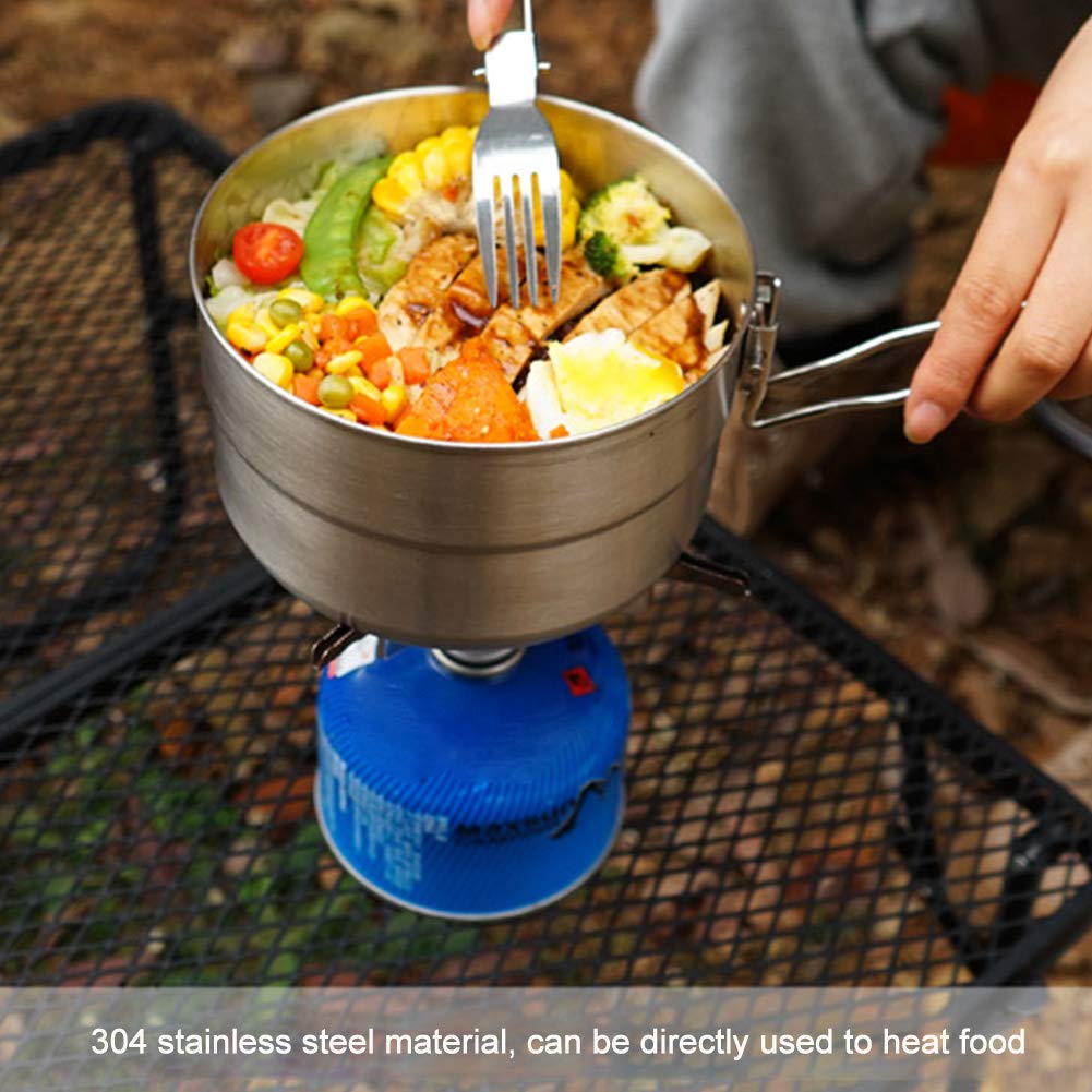 EKDJKK Stainless Steel Camping Cook Pot, 1.5L Camping Cookware with Lid and Folding Handle, Large Capacity Bento Pot for Outdoor Backpacking Camping Hiking Picnic