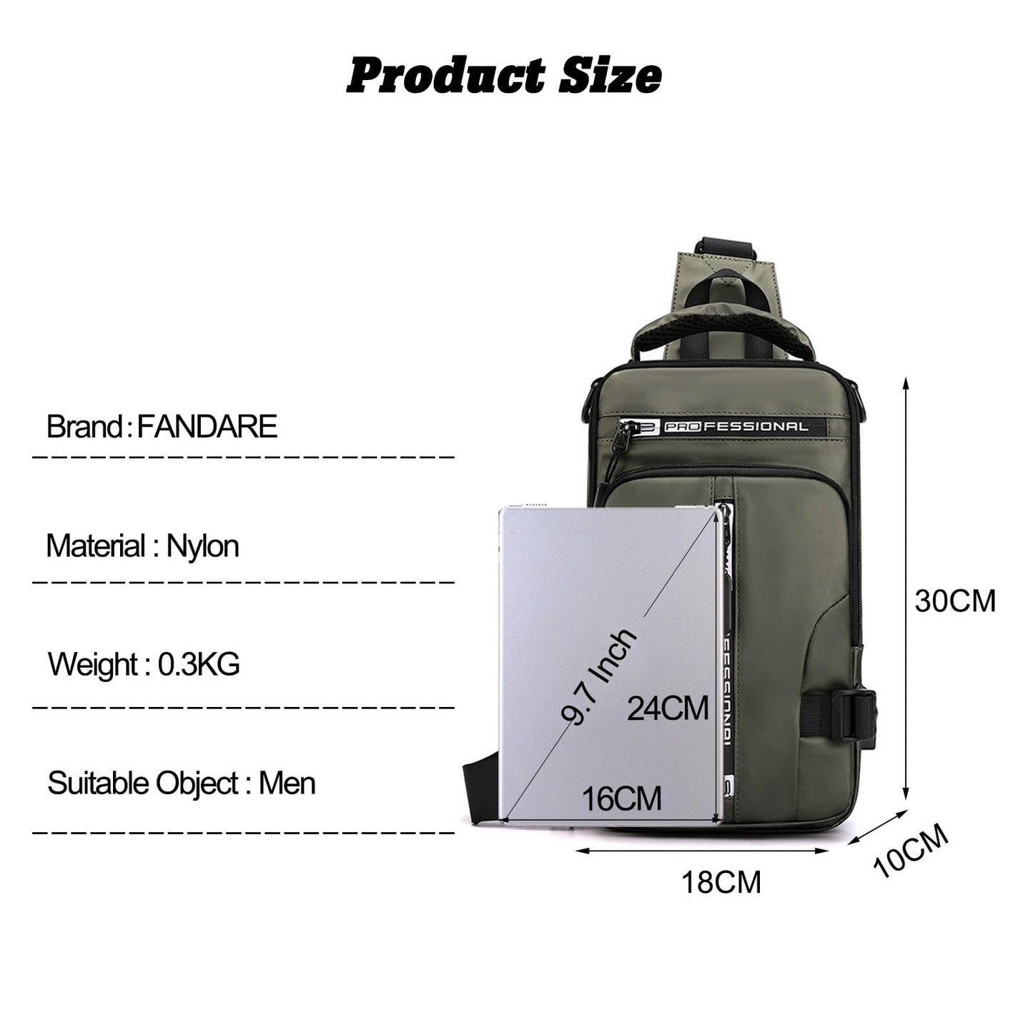 FANDARE Men Sling Crossbody Backpack Crossbody bag for Men One Strap Motorcycle Chest Bag Cover Pack for Hiking Cycling Travel Outdoor Sport Small Casual Backpack with USB Charger Port Nylon Green