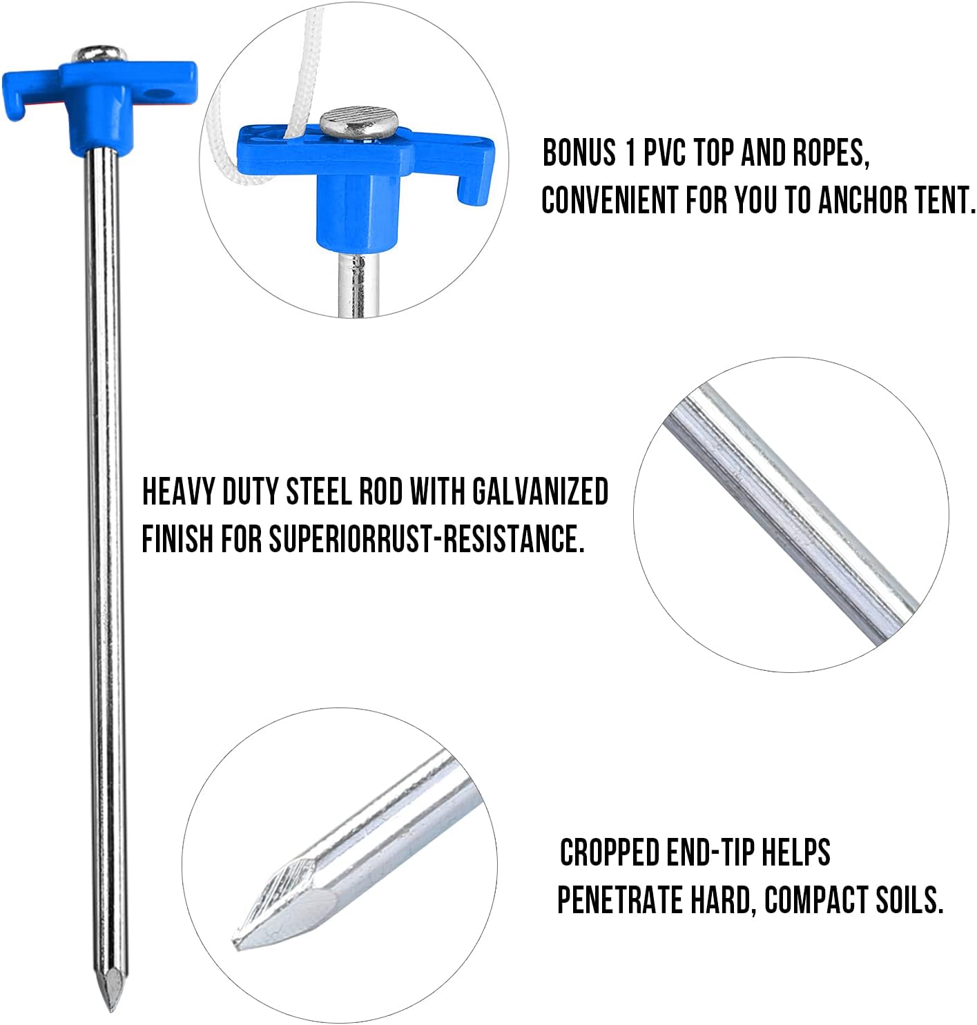 ABCCANOPY 11 Inch Tent Stakes 10 Pcs Non-Rust Metal Ground Anchors, Heavy Duty Spikes with 4 Ropes for Outdoor Camping, Orange