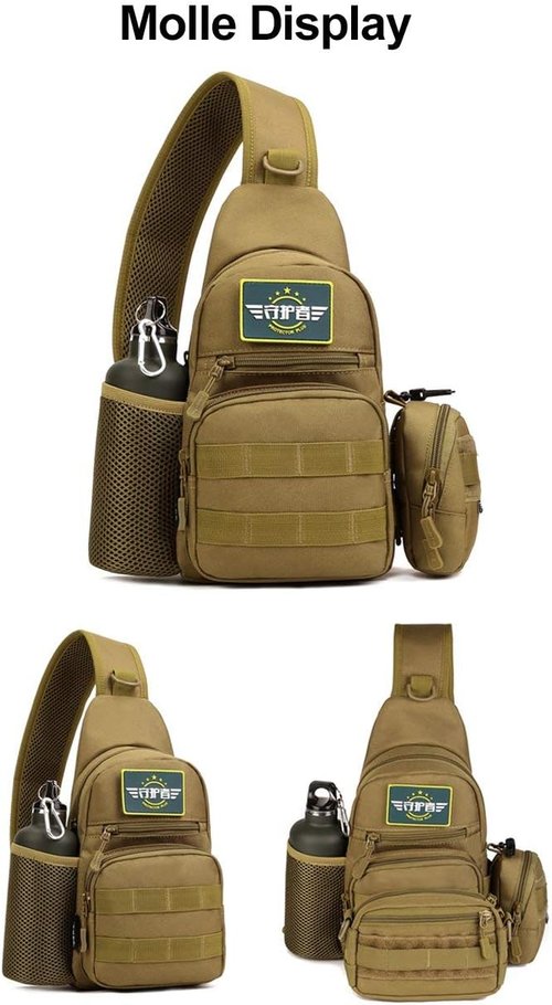 Huntvp Small Tactical Sling Chest Pack Bag Molle Daypack Backpack Military Crossbody,Type1- Black