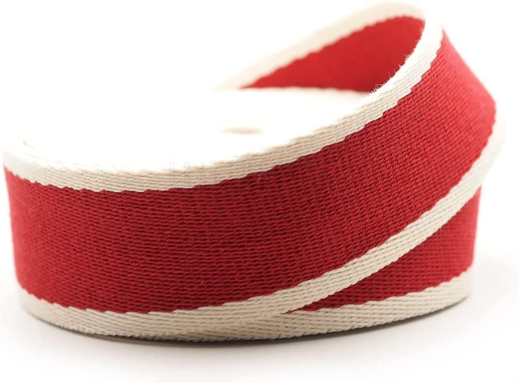 CRAFTMEMORE 1 1/2 Inches Cotton Webbing Strap, Two Tone Heavy Webbing Straps for Arts and Crafts, Luxury Bag Strap (2 Yards, Red-Ivory)