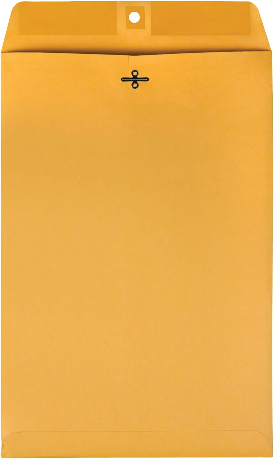 Quality Park 6 x 9 Clasp Envelopes, Clasp and Gummed Closures for Storing or Mailing, 28 lb Kraft Paper, 100 per Box (QUA37855)