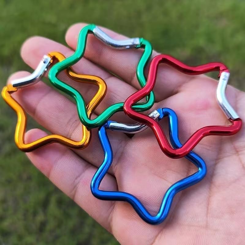 2Pcs Silver Carabiner Clip, Star Shaped Climbing Buckle, Aluminum Alloy Heavy Duty Keyring Hook for Camping Fishing Hiking Traveling Aluminum Key Chain Clip Accessories Outdoor, Car Keychain