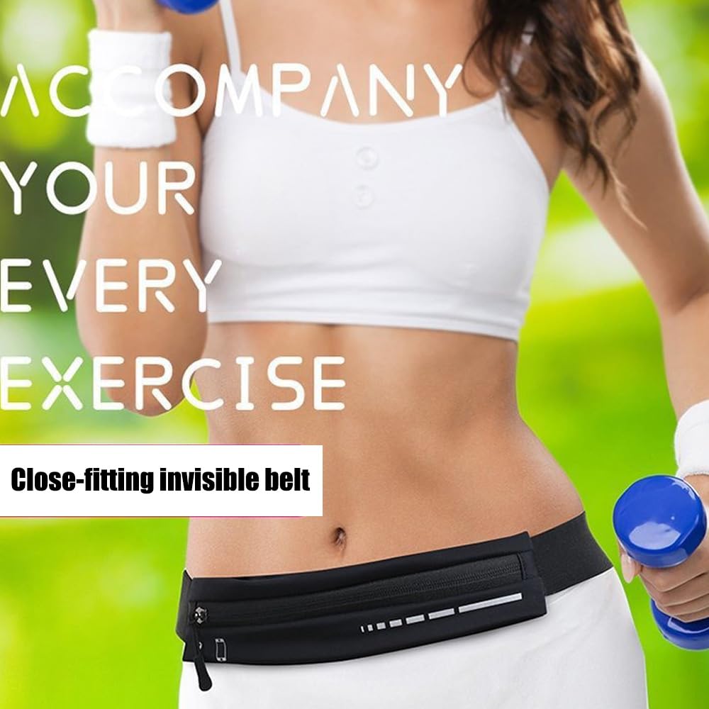 2 Pack Running Belt Slim Pack for Women Men, Phone Holder Runners Pouch Waist Belt for Workout Jogging, Money Belt Running Gift Gear Accessories, Black, One Size, Fashion (Black)