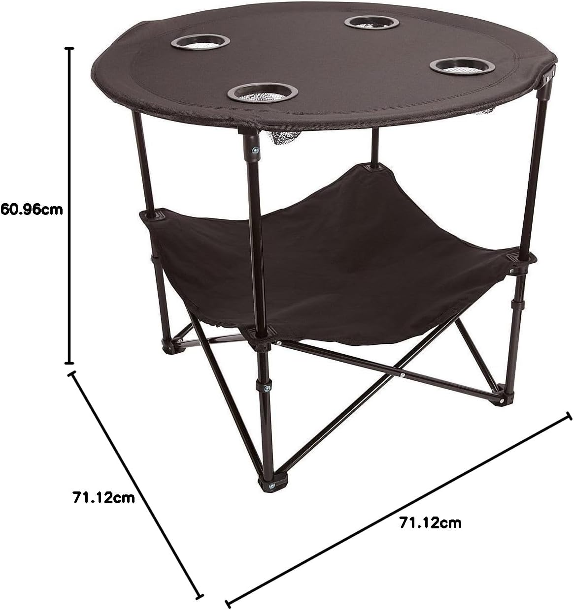 Preferred Nation | 2 Tier Folding Camping Table with 4 Mesh Cup Holders Black | Polyester with Metal Frame | Compact, Convenient Carry Case Included | Side Table for Tailgate