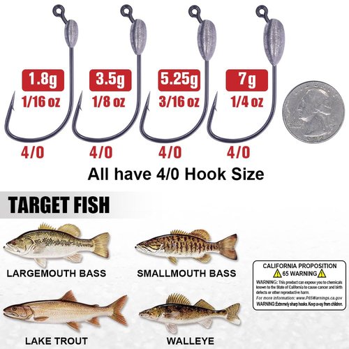 XFISHMAN-Tube-Jig-Heads-for-Bass-Fishing-Tube-Bait-Hooks 1/16oz 1/8oz 3/16oz 1/4oz (12-Pack)