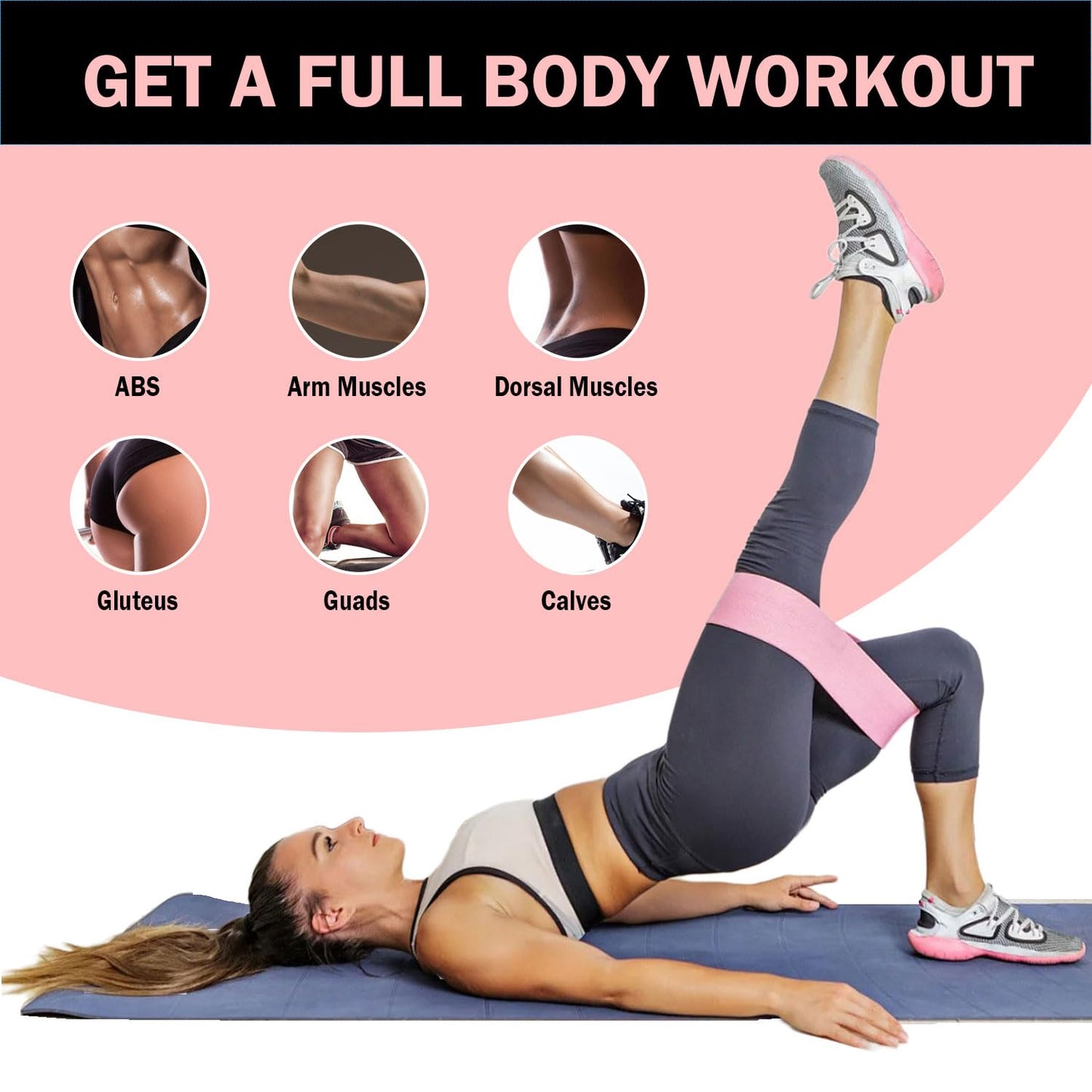 KANGFITER Non-Slip Fabric Resistance Bands for Working Out, Loop Exercise Bands for Booty Leg, Butt, Glute, Workout Bands with Tape Measure and Hair Ties for Home Gym Fitness, Yoga, Pilates