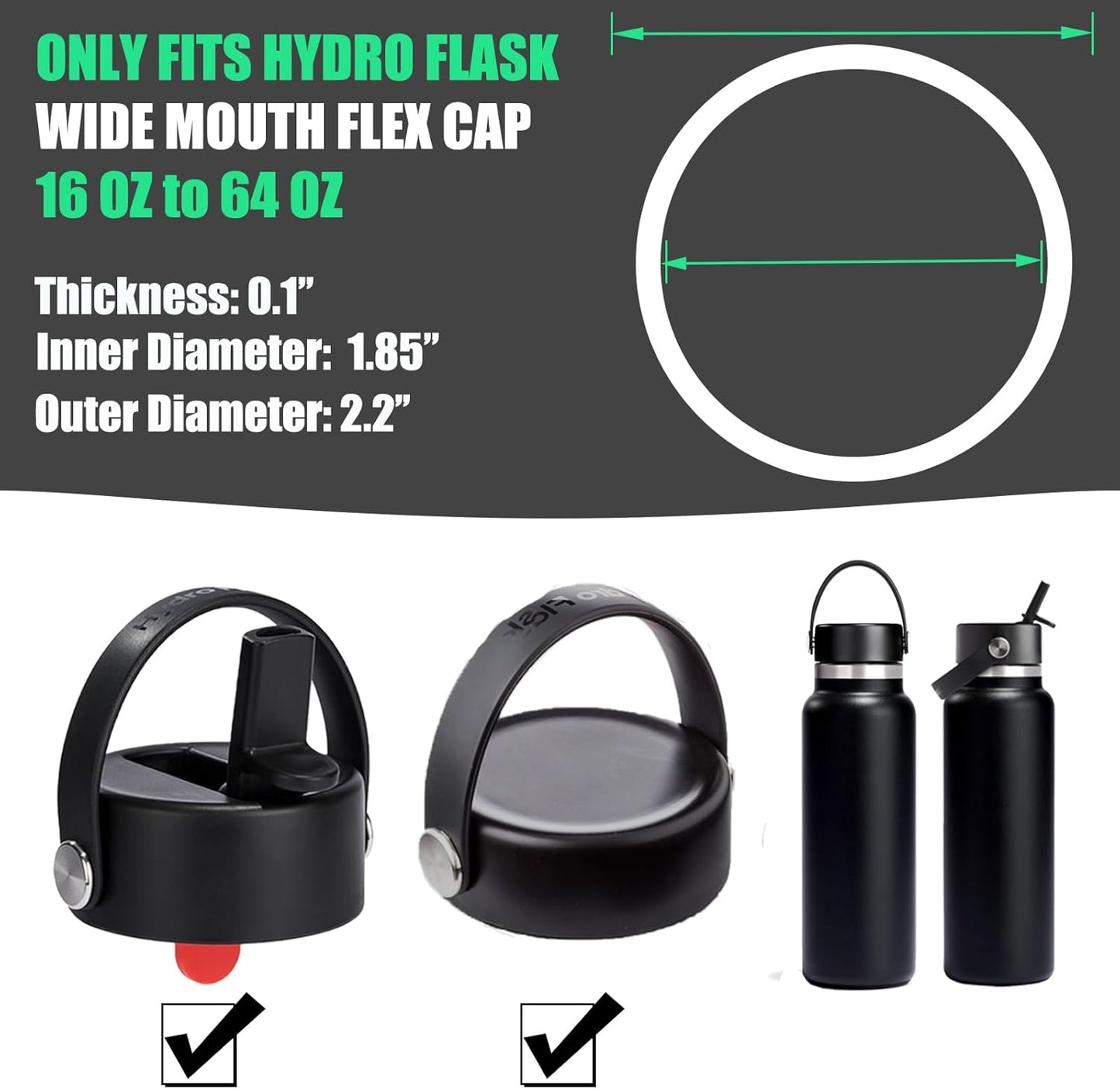 Greant 6 PCS O Ring for HydroFlask Wide Mouth Lid, 2'' to 2.3'' Rubber Seal for Hydro Flask Lid, fit Hydroflask Gasket Replacement, 3 Sizes for Different Lids