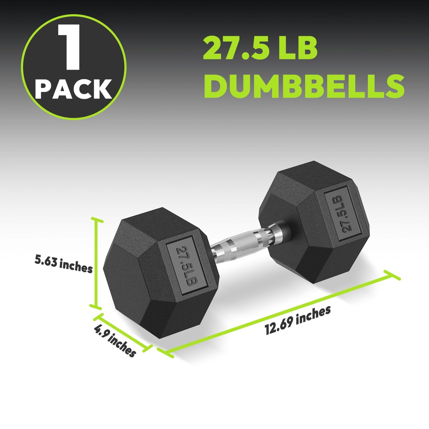 HANDBODE Hex Dumbbell Rubber Encased Exercise & Fitness Dumbbells, Hand Weight For Strength Training / 27.5LB