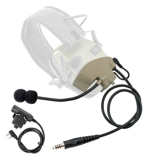 TSVISIONCORE Microphone & PTT for Howard Leight Impact Sports Noise cancelling headphones Airsoft(Tan)