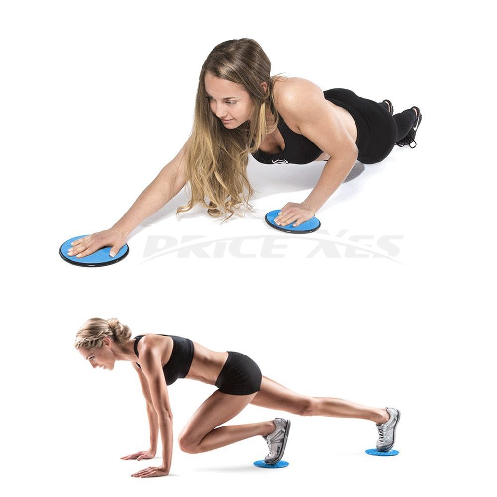 2 x Dual Sided Gliding Discs Exercise Sliders Core Sliders Fitness Ultimate Trainer Gym Home Abdominal & Total Full Body Workout Equipment on ALL surfaces Slide & Glide Exercises (Black, Circle)