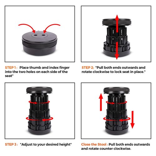 Upgraded Collapsible Stool β Easy to Carry retractable Stool - Lightweight telescoping stool for Camping & BBQ βSturdy Portable Stool - Slip Resistant Telescopic Stool with Max Load Capacity 1000lbs