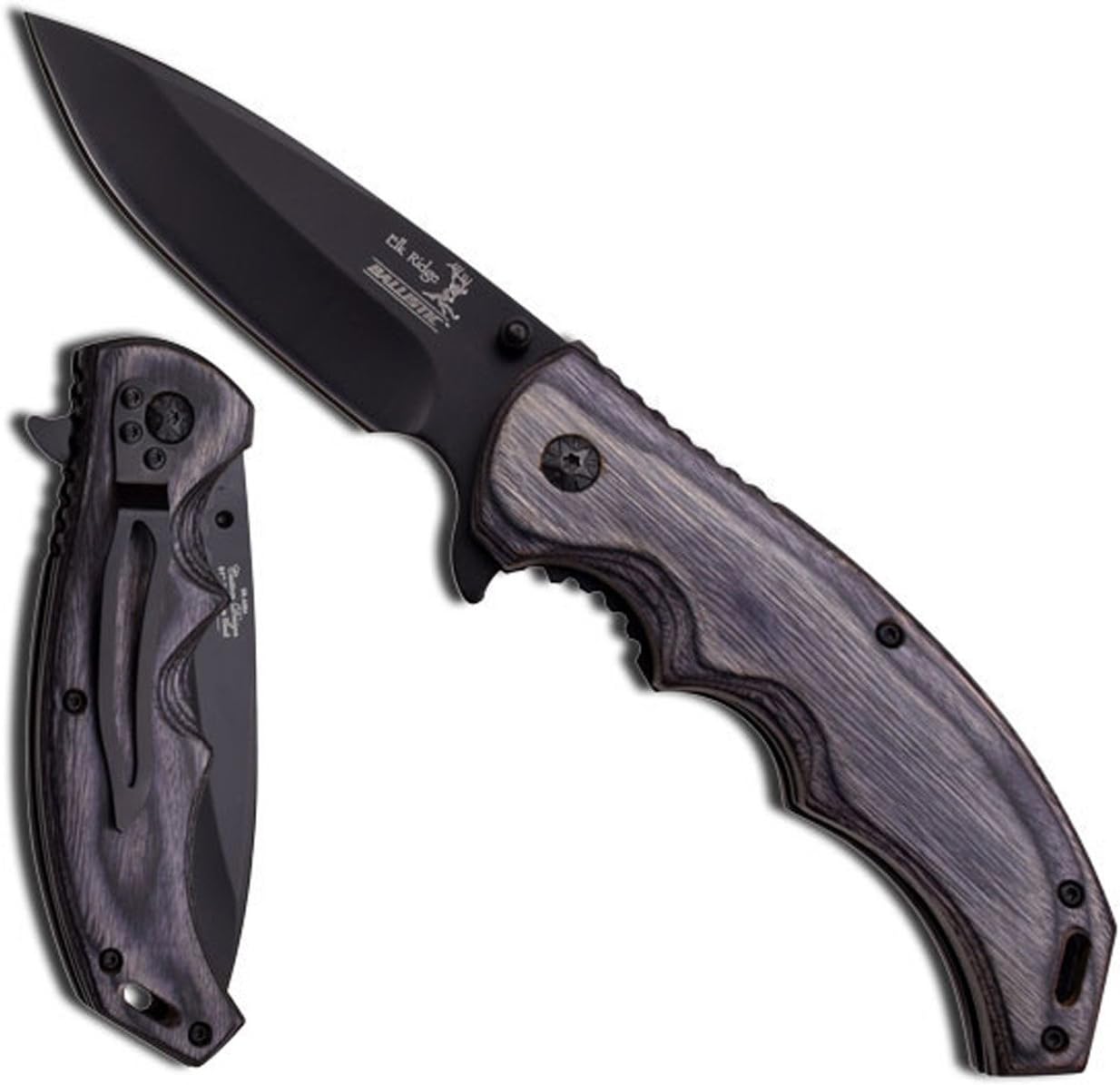 Elk Ridge Ballistic Folding Knife, 3.5-inch Drop Point Blade, Brown Wood Handle, 8.25-inch Overall