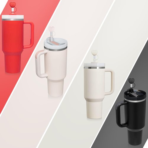 Straw Cover Cap for Stanley Cup 20-40oz Tumblers Accessories,Cute Silicone Straw Topper Reusable 4-6 Pcs,Compatible with Simple Modern,Yeti,Hydroflask and other 8-10mm Straws (Heart-4pcs)