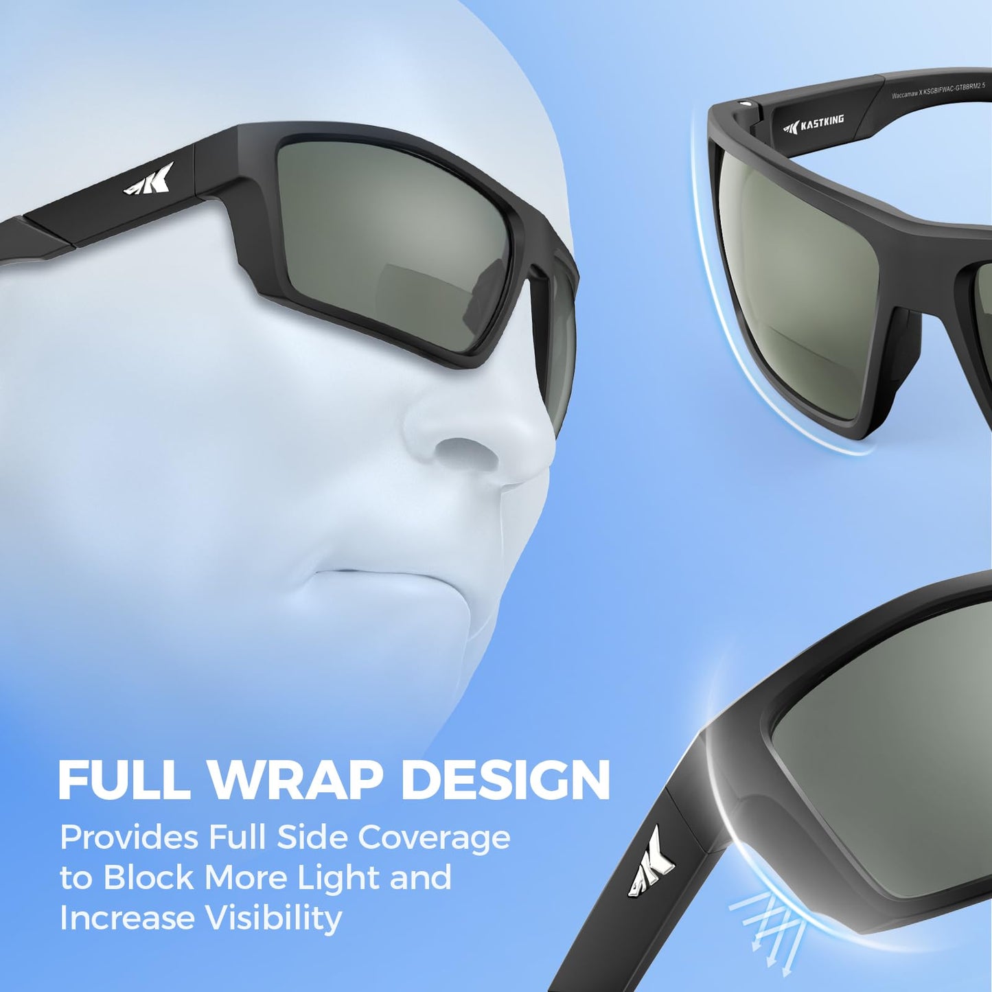 KastKing Waccamaw Bifocal Polarized Sunglasses, Bifocal x2.0 Magnifications, Polycarbonate Lenses, Full Wrap Frame Design, Sports Reader Sunglasses for Men & Women, UV400 Protection