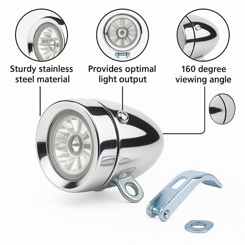 Headlight, 6 LED Light Vintage Front Light Headlight Flashlight Headlamp with Bracket (Silver)