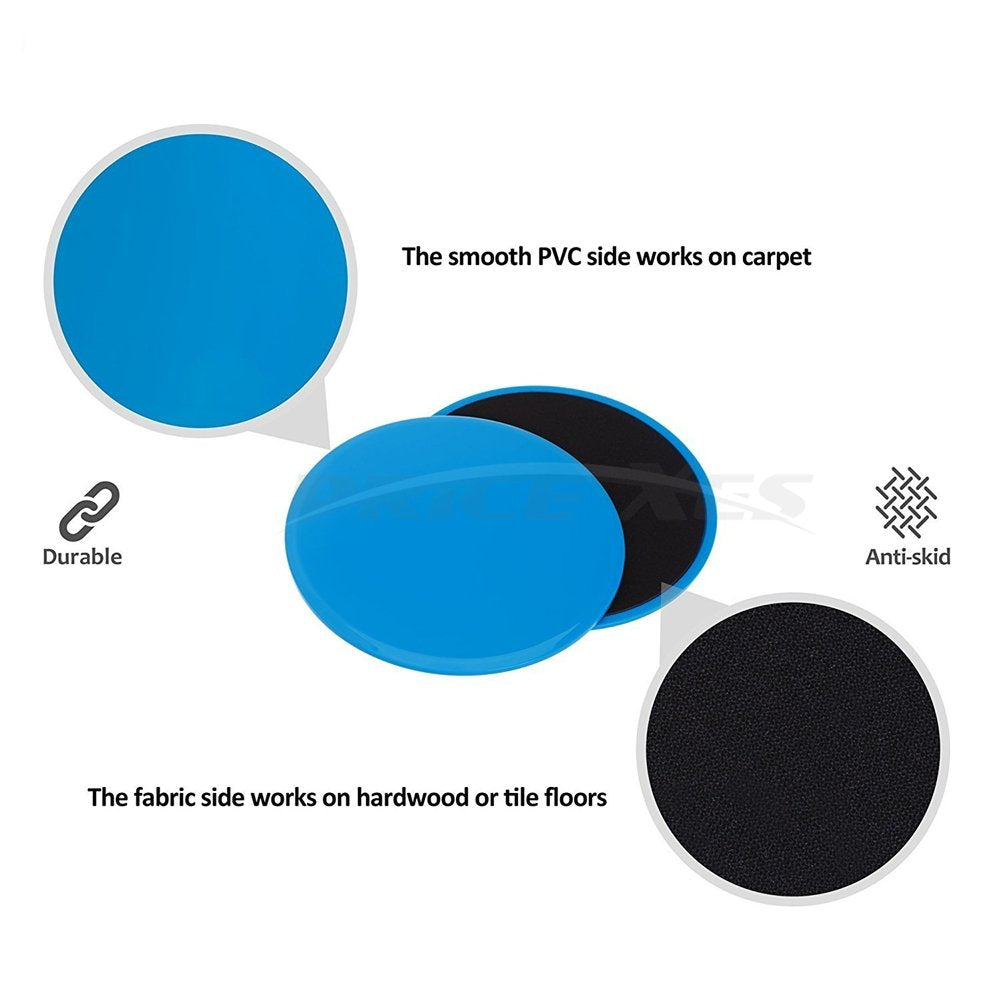 2 x Dual Sided Gliding Discs Exercise Sliders Core Sliders Fitness Ultimate Trainer Gym Home Abdominal & Total Full Body Workout Equipment on ALL surfaces Slide & Glide Exercises (Black, Circle)