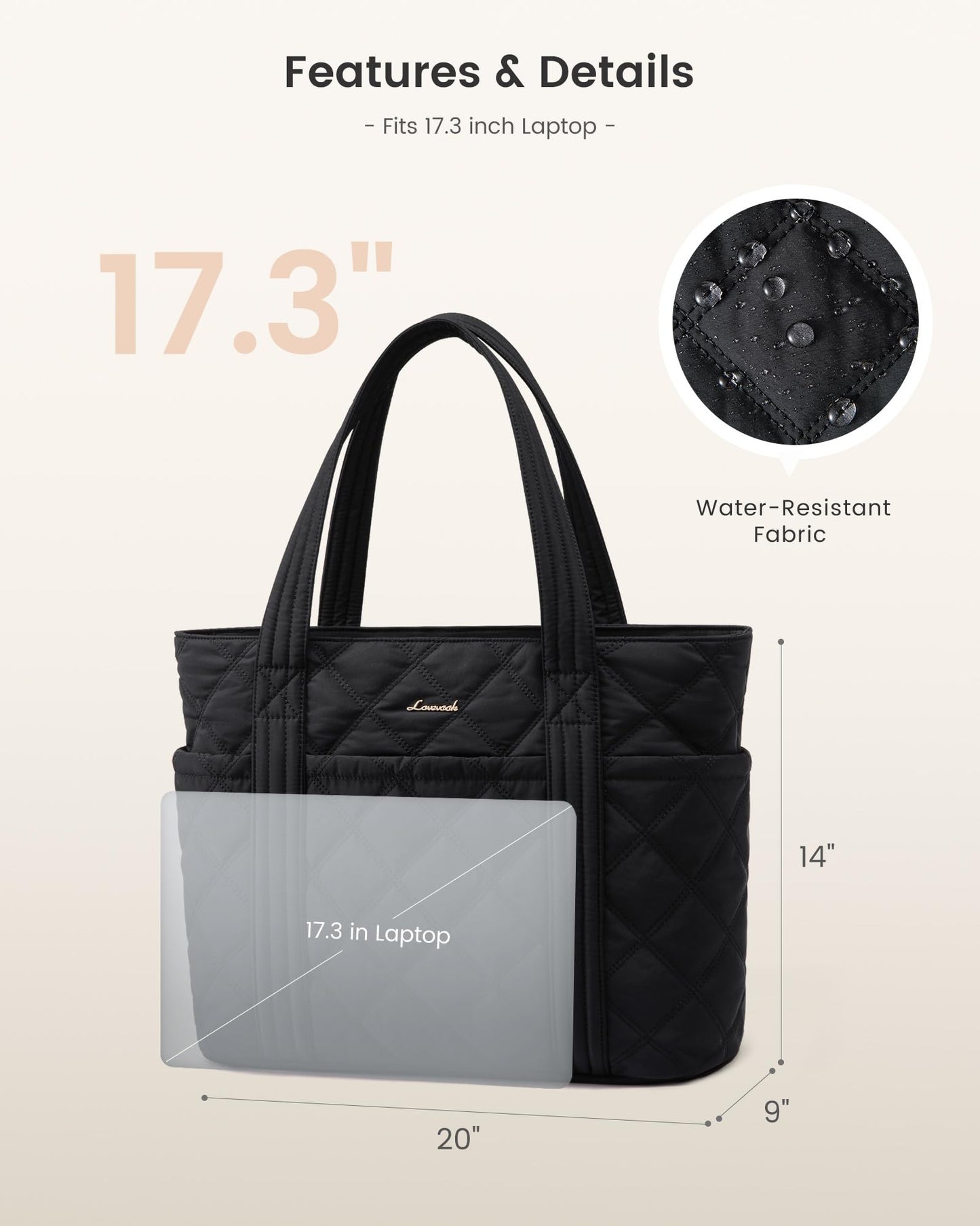 LOVEVOOK Puffer Tote Bag for Women, Quilted 17" Work Tote with Zipper, Large Travel Essentials Handbag with Cup Holder, Puffy Purse for Teacher, Nurse, Gym, Hospital, Overnight, Carry On Shoulder Bag