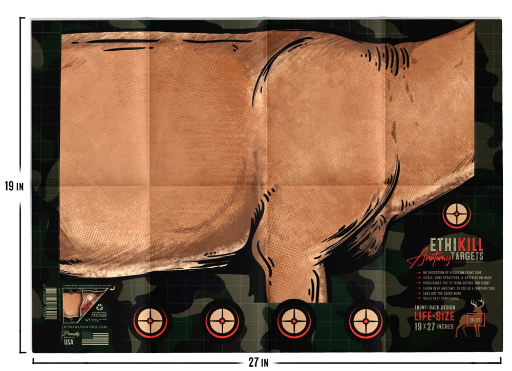 Life Size Deer Vitals 2 Sided Paper Range Target for Archery & Rifle Hunters by EthiKill - Realistic Anatomy Illustration - 19x27 inches (5 Pack)