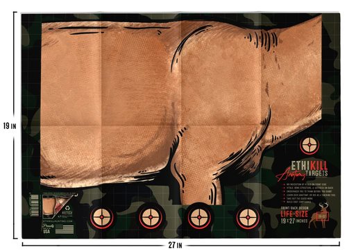 Life Size Deer Vitals 2 Sided Paper Range Target for Archery & Rifle Hunters by EthiKill - Realistic Anatomy Illustration - 19x27 inches (5 Pack)