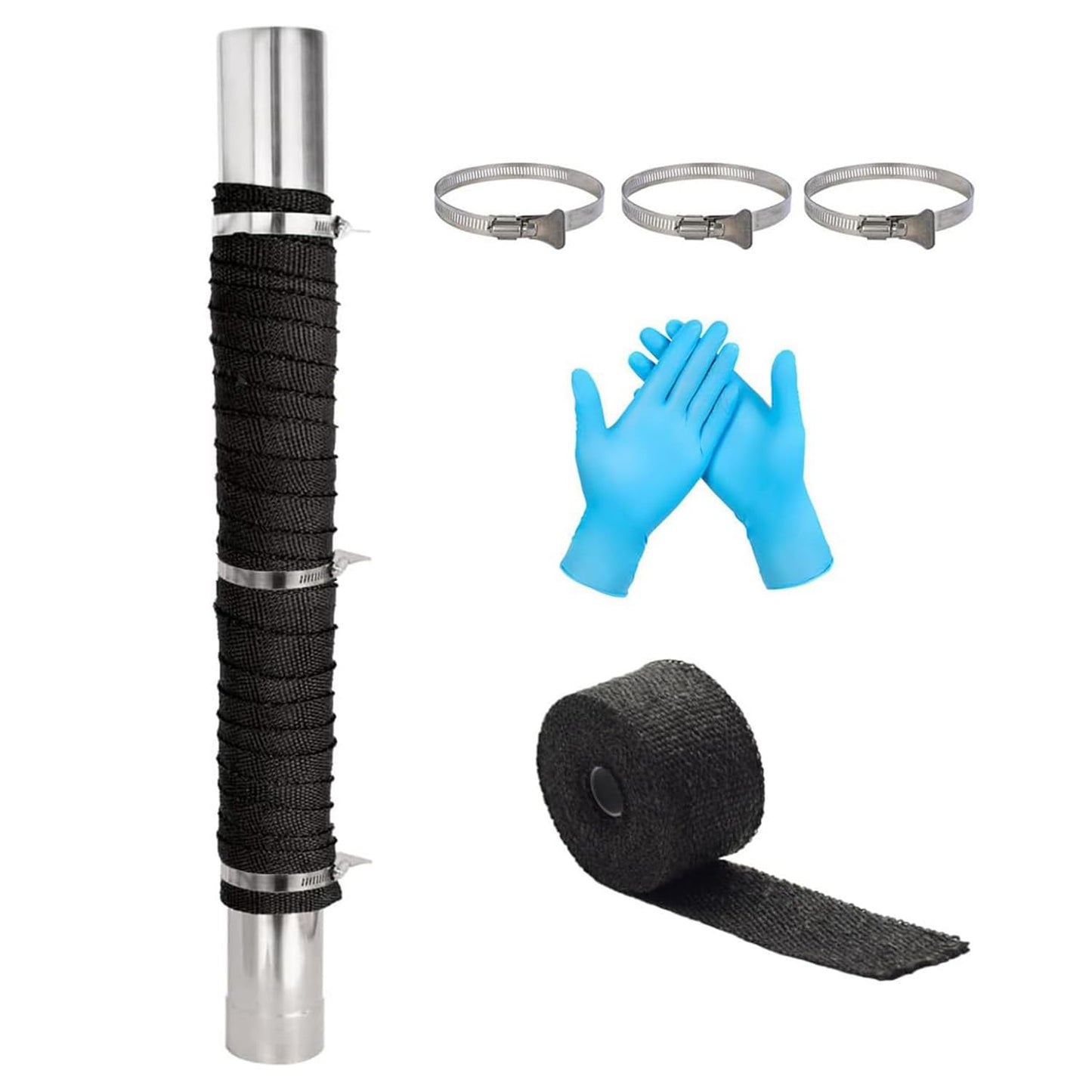 Generic Camping Tent Stove Stove Pipe Cover (2 Sets) and Fireproof Stove Pipe Anti-scalding Fiberglass Tape, 5 m/16.4 ft, biack