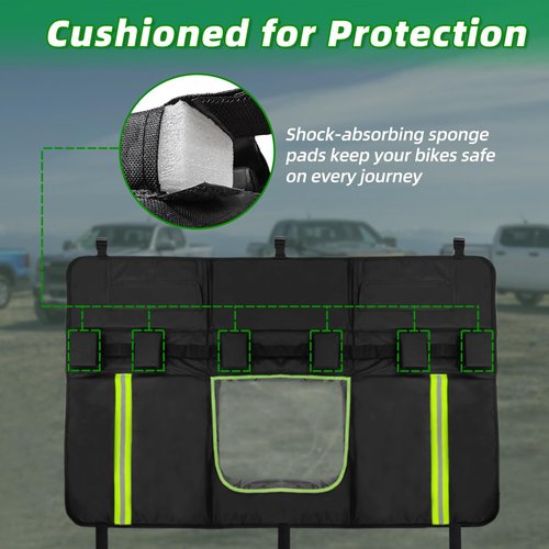 Upgraded Sponge Cushion Tailgate Bike Pad, Truck Tailgate Pad for Mountain Bikes, Transparent Window for Reversing Camera Tailgate Bike Pads for Trucks, Truck Bike Tailgate Covers for BMX Bikes