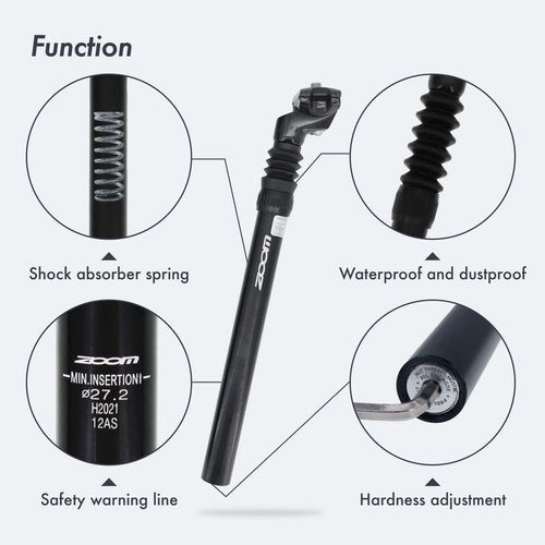 DJC Bike Suspension Seatpost Shock Absorber Damper Rubber Seat Post 25.4 27.2 28.6 30.4 30.9 31.6 mm Lightweight Aluminum(25.4mm Black)