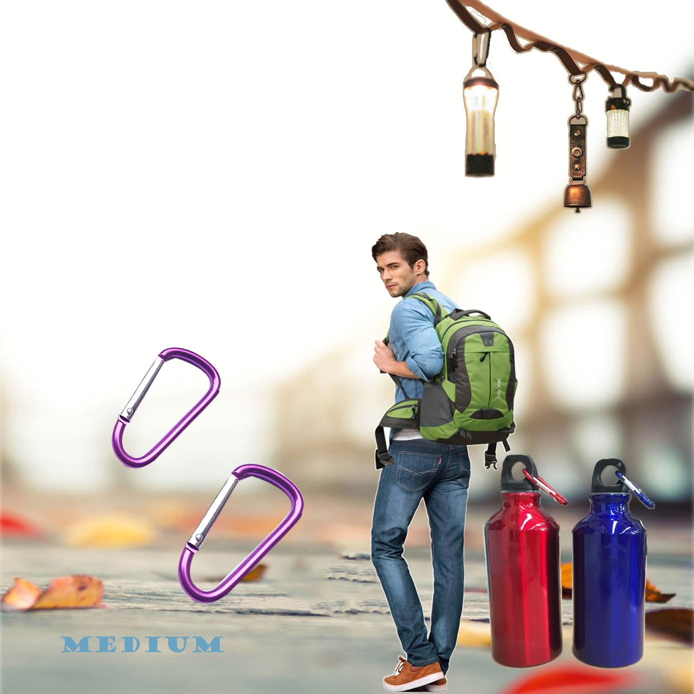 12Pcs Aluminum Carabiner D Ring, 1.8/2.2/2.4 Inch Lightweight D Shape Keychain Clip,Multipurpose D-Ring Carabiner Buckles (3 Sizes, 4 Pieces Each, Randomly Mixed with 4 Colors).