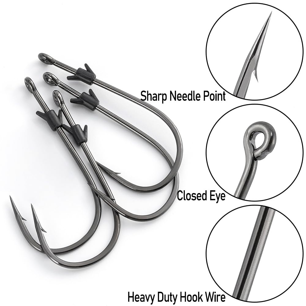 Dr.Fish 20 Pack Heavy Cover Hooks for Flipping and Punching, Bass Fishing Hook, Neko Rig/Wacky Rig, Round Bend Straight Shank Worm Hook Freshwater #4/0