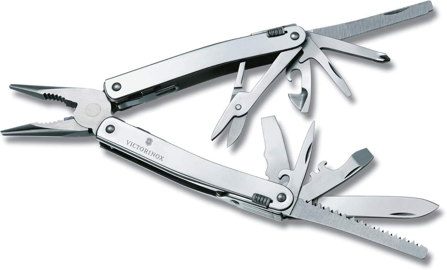 Victorinox Swiss Tool Swiss Army Knife, 24 Function Swiss Made Multi-Tool with Needle-Nose Pliers, Wire Cutters and Large Blade - Silver