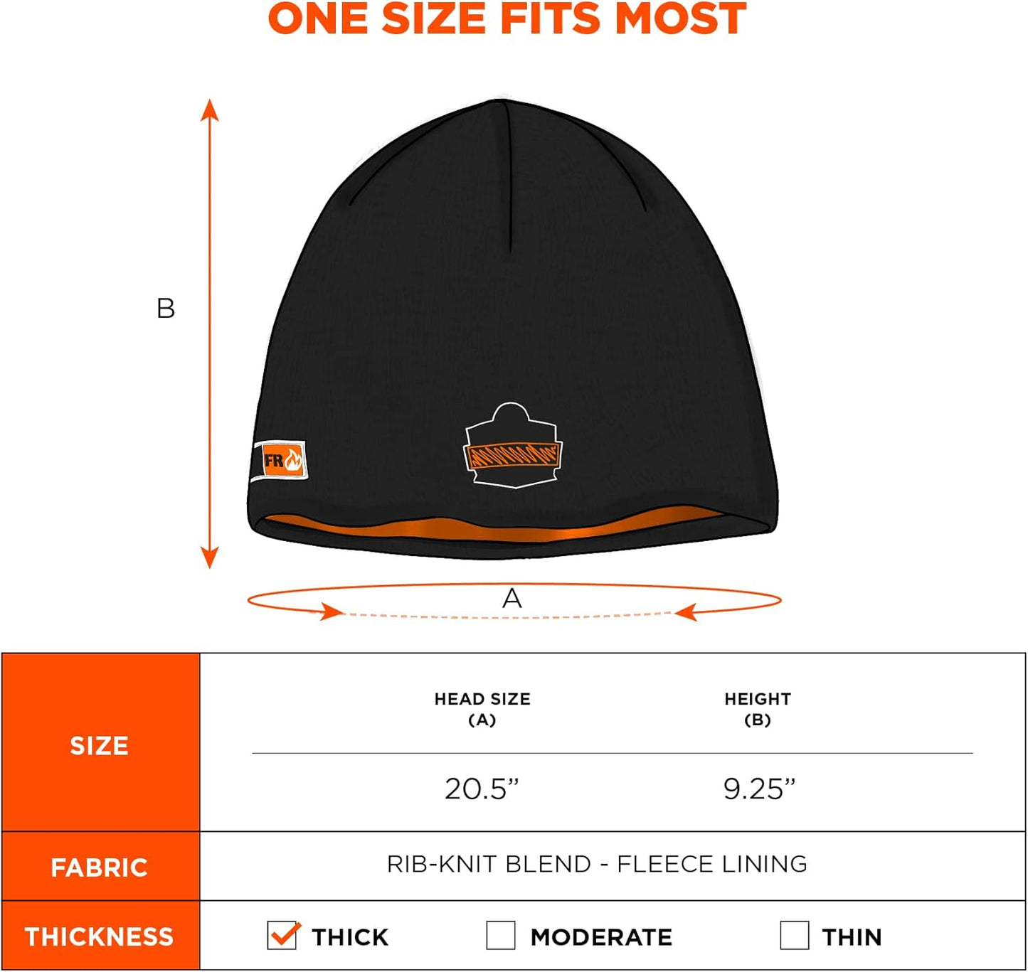 Ergodyne N-Ferno 6820 Fire Resistant Thermal Knit Beanie Cap, Black